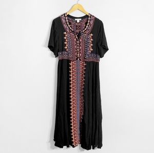 COLDWATER CREEK Black Tribal Embroidered Dress
